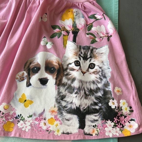 H&M Girls Pink Sleeveless Sundress Dog Cat Bird Floral Graphic 8/10Y - Picture 5 of 11